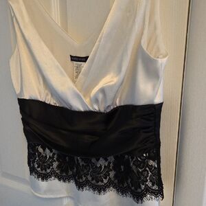 Boston Proper Satin Blouse with Black Lace